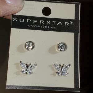 Superstar 2 Pairs of Studs Earrings Butterflies